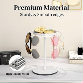 LSK LSK Metal Sunglasses Organizer, Glasses Holder Stand with Storgae Tray, Eyeglasses Holder with Anti-Slip Pads for Tabletop, Desk, Dresser, White