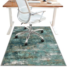 Office Chair Mat for Hardwood Tile Floor, Abstract 48"X 60" Desk Mats for Office Chair on Rolling Chairs Carpet, Desk Anti-Slip 1/5" Thick Rug for Computer Chair, Thin Low-Pile Floor Mat, Turquoise