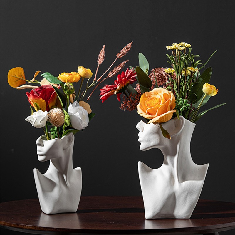 Side Face Portrait Ceramic Vase Living Room Decorative Dried Flower