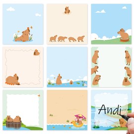 Kinretixia Capybara Sticky Notes Gifts, 9 Pieces Cute Sticky Notes, Funny Gifts for Capybara Lovers, Cartoon Notepads, Animals, Office and School Supplies