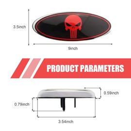 Polcatay 2 PCS Front Grille Emblem, Punisher Skull Decoration Central Mesh Cover Label, Metal + ABS Base Anti-Rust Anti-Fading Rear Tailgate Badge, Compatible with Ford F150 F250 F350 (Black & Red)