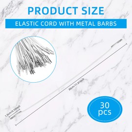30 PCS Barbed Elastic Cords Loop Stretch Round String with Metal Barbs Fastener, Loop Elastic Band Elastic String Strap for Crafts Party DIY Hat Elastic Menus Badges Signs(White)