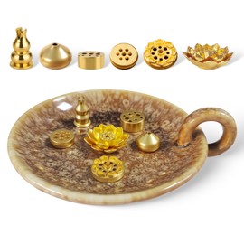 Ceramic Base + 6-Piece Incense Cones Holder Ceramic Incense Holder Incense Bowl Incense Burner Stable Heat Resistant Easy to Clean Suitable for Many Types of Incense Sticks