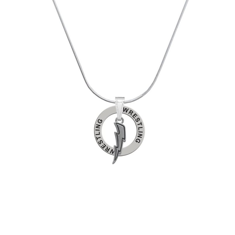 Delight Jewelry Silvertone Lightning Bolt - Wrestling Ring Charm Necklace,