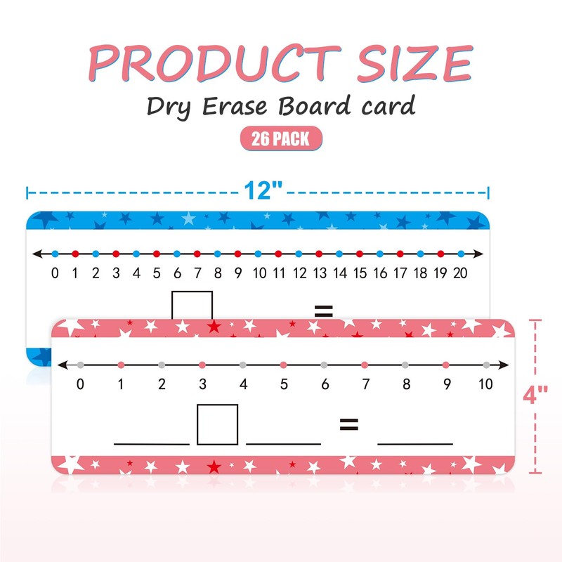 26 Pack Dry Erase Number Line Board Card 4”x12” Inch