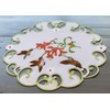 Decorative Hummingbird Table Doily, White with Green Border, Embroidered Floral