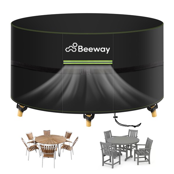 BEEWAY Garden Table Cover Round Waterproof with Air Vent, Patio
