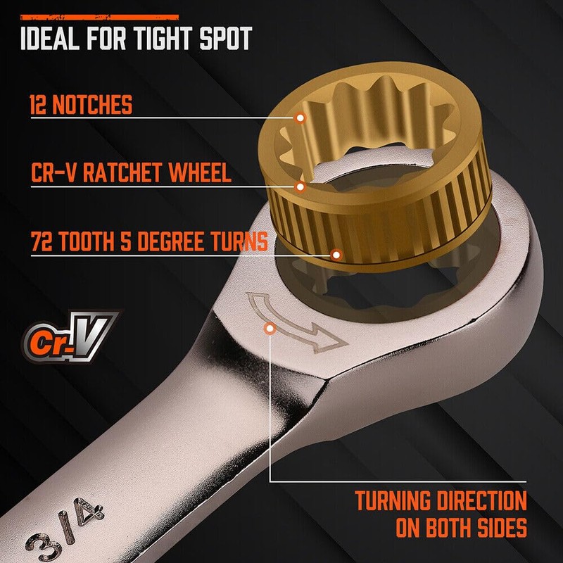 HORUSDY Ratchet Spanner, 12MM Metric Wrench Ratcheting Combination Wrenches 72-Teeth,