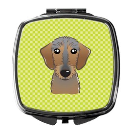 Caroline's Treasures Checkerboard Lime Green Wirehaired Dachshund Compact Travel Mirrors
