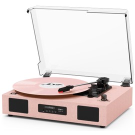 Vinyl Record Player Vintage Wireless Bluetooth Record Player with Enhanced Speakers, USB Recording, LP Player with 3-Speed Belt Drive Turntable Support RCA Line-Out AUX Input EQ,Pink