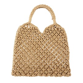 Ayliss Handmade Straw Bag Travel Beach Fishing Net Handbag Shopping Woven Shoulder Bag for Women(Khaki)