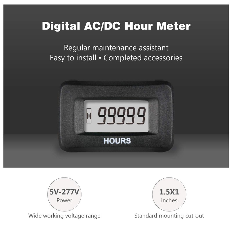 HonorMeet Digital AC/DC 5V to 277V Hour Meter for Generator,