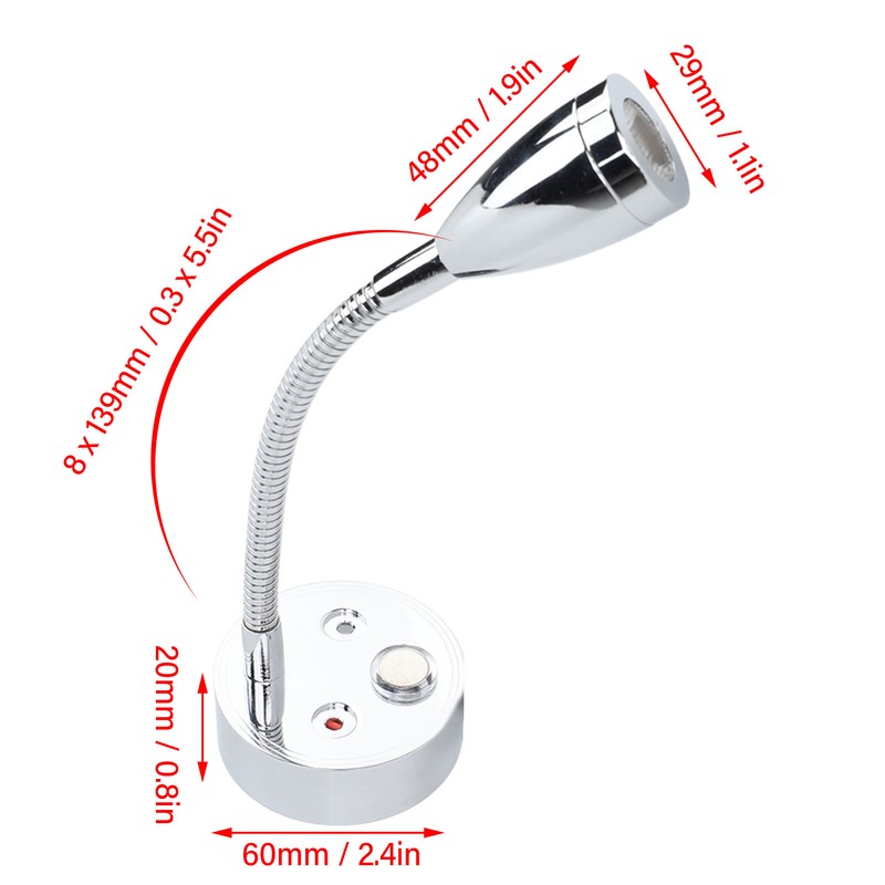 DC12‑24V LED RV Bedside Lamp High Brightness Aluminium Alloy Gooseneck