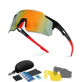 Winyoher Cycling Glasses Quick Glasses Rave Men's Lightweight Sports Glasses Women's UV400 Protection Sports Sunglasses Running Glasses with 3 Interchangeable Lenses for Cycling Bicycle Running