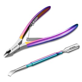 MR.GREEN Cuticle Nippers Gorgeous Colorful Cuticle Scissors Nail Manicure Clippers Trimmer Dead Skin Remover Cutters Beauty Tool (Colored Titanium+Pusher)