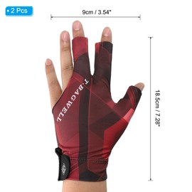 PATIKIL 3 Finger Pool Glove Left Hand, 2 Pcs Billiard Gloves Pool Cue Accessories for Shooter Carom Pool Snooker Cue Sport, Black Red