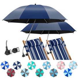 NBtoUS 2 PACK Chair Umbrella with Clamp, 360 ° Adjustable Umbrella for Chair, UPF50+ for Beach, Patio, Camping, Golf Carts(Ink Blue/lron Gray, Not Include Chair)
