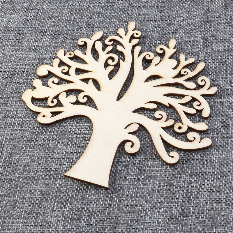 NUOLUX 10pcs Wooden Tree Embellishments for Craft Cards Wood Color