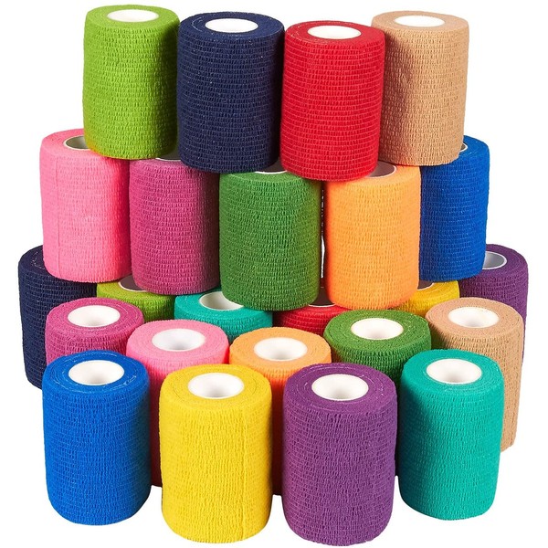 24-Pack Self Adhesive Bandage Wrap, Cohesive Tape in 12 Colors (3 in x 5 Yards)