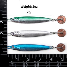 Dr.Fish Fishing Jigs Jigging Spoon Saltwater Fishing Lure Casting Metal Spoon Surf Fishing Mackerel Striper Lures Stinger Bluefish Vertical Diamond Jig 2oz Green