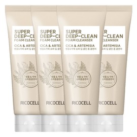 Ricocell Centella Asiatica + Mugwort Super Deep Cleansing Foam 220ml (4 Bottles) (Large Capacity + Hypoallergenic + Mildly Alkaline + Skin Soothing) / 리코셀 병풀+약쑥 슈퍼 딥 클렌징폼 220ml 4개 (대용량+저자극+약알칼리성+피부진정)