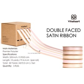 Vitalizart Ribbons for Crafts 3/8" x 50 Yd Satin Ribbon Double Face Gift Wrapping Silk Like Fabric Flower Bouquet Birthday Party Decorations Bridal Shower Wreath Hair Continuous Pink Nude Rose Tan