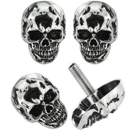 Abfer Skull License Plate Screws Cover Anti Theft License Plate Screw Frame Bolt Kit Decorative Fit Most Vehicle Motorcycles Trucks (Silver)