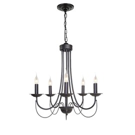 WUPYI Design Rustic Chandelier 5-Light,Metal Candle Chandeliers Dining Room Lighting Fixtures Hanging Black Candle Island Pendant Lighting(US Shipping)