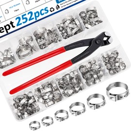 Seept 252Pcs 14-Sizes 304 Stainless Steel Single Ear Hose Clamps with Ear clamp plier 5.3-33.1mm Crimp Hose Clamps Assortment Kit for Auto/Home Appliance/Pipe/Fuel Line Stepless hose clamp with pincer
