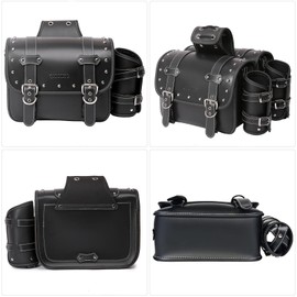 QJBOMTO High-density Leather Motorcycle Saddlebags- Throw Over Saddle bags,Panniers Side Bags with cup holder,Waterproof, Side Tool Bag, Storage Tool Bag for Motorbike,Universal, 1 Pair,M (Black)