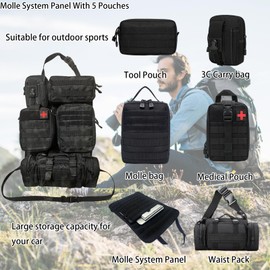 Tactical Car Seat Back Organizer With 5 Detachable Pouches Upgrade Tactical Molle Vehicle Panel Organizer Universal fits for Most of Car Truck Ford Jeep Vehicle