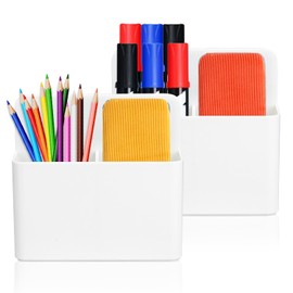 2 Pack Magnetic Dry Erase Marker Holder, Magnetic Pen Holder and Pencil Holder for Fridge, Whiteboard Markers and Magnetic Cup Holder, Locker Accessories for School Office, Classroom Supplies,White