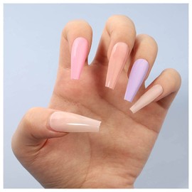 Yheakne Extra Long Coffin Press on Nails Glossy Ballerina Rainbow Fake Nails Jump Colorful Press Nails Art Fashion Full Cover Acrylic Artificial False Nails Tips for Women and Girls 100Pcs (Style A)