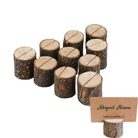RICISUNG Wooden Card Stand Memo Holder Photo Holder Stump Card Holder Wire Memo Clip for Office Desk Desktop Supplies Stationery (Cylinder) Wooden Card Clip Holder for Business Card Home Store Natural Wood Log Mini Table Sign Trinket Table Stand