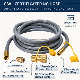ABYDA 12Feet 1/2 Inch ID Natural Gas Hose with Quick Connect Fitting-Ideal for BBQ, Grill, Pizza Oven, Patio Heater, and More Low-Pressure Appliances - Natural Gas Conversion Kit, CSA Certified