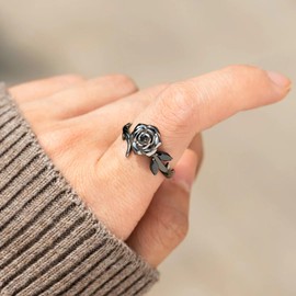 Burned And Survived Self-Love Black Rose Ring For Women, To Sorority Sisters Best Friends Love All Parts Of Yourself Motivational Inspirational Friendship Gift Jewelry, Metal, No Gemstone