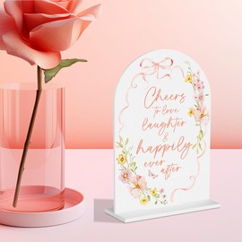 Pink Flower Acrylic Wedding Sign, White Acrylic Wedding Welcome Table Sign for Birthday Party Decorations for Guests Marriage Parties Reception Cafe Hotel Party Bar Business Event Gifts