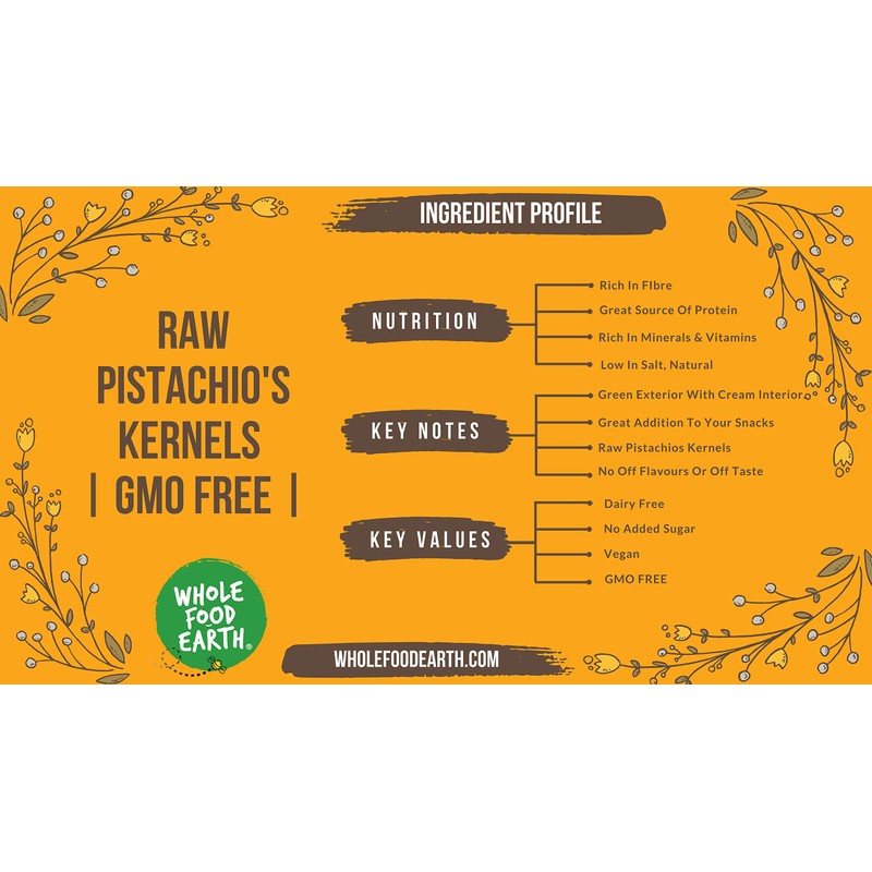 Wholefood Earth Raw Pistachio's Kernels 250 g | GMO Free