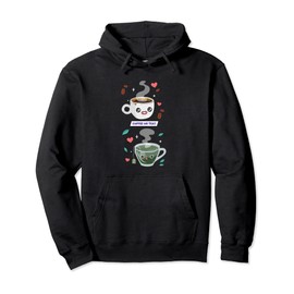 Black Coffee or Green Tea Leaves Cartoon Character Kawaii Pullover Hoodie