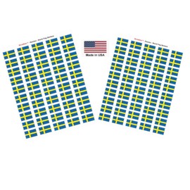 100 Sweden Flag Stickers, Two Sheets of 50, 1.5" x 1" Made in America Self Adhesive Country Flag Scrapbook Stickers, Two Sheets of 50, 100 Sticker Decal Flags