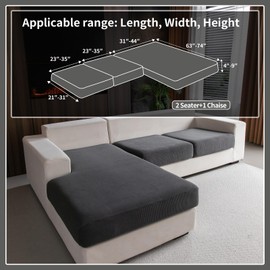 OHSIO Sectional Couch Covers, Wear Resistant Stretch Sofa Covers Washable Soft Couch Cushion Covers Anti Slip Furniture Protector Sofa Slipcovers for Pets(3 Pieces 2 Seaters+1 Chaise, Dark Gray)