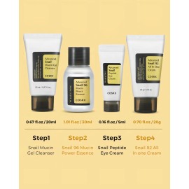 Cosrx All Snail Skincare Kit Pasos Viaje Limpia Hidrata Repara Piel Baba Caracol Incluye Limpiador Esencia Crema Contorno Ojos Regenerador Coreano