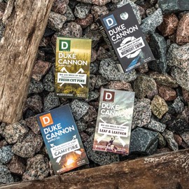 Duke Cannon Supply Co. Big Ass Brick of Soap Bar for Men The Frontier 40 (Leaf+Leather, Fresh Cut Pine, Campfire, Midnight Swim) Variety-Pack- Extra Large Masculine Scents, 10 oz (Variety 4 Pack)