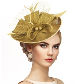 Zinniday Derby Hats for Women 2024 - Brown Yellow Kentucky Derby Outfits Fascinators Headpiece Fancy High Tea Party Attire Church Hats for Ladies 1920s 40s 50s Vintage Dressy Accessories