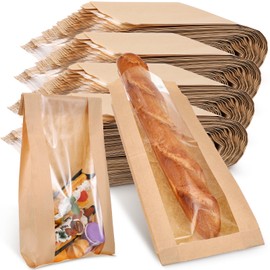 Thenshop 200 Pieces Paper Bread Bag with Window for Homemade Bread Bags Brown Kraft Loaf Storage Sacks Long French Biscuits Packaging(6.5 x 2 x 18 Inch)