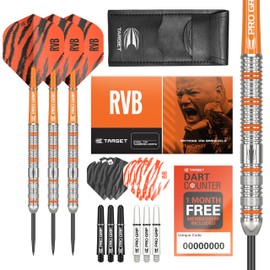 Target Darts Raymond Van Barneveld RVB 23G Tungsten Steel Tip Dart Set Darts - 9 Pro Grip Shafts - 9 Pro Ultra Dart Flights - Dart Wallet - Dart Counter App Coupon Bundle