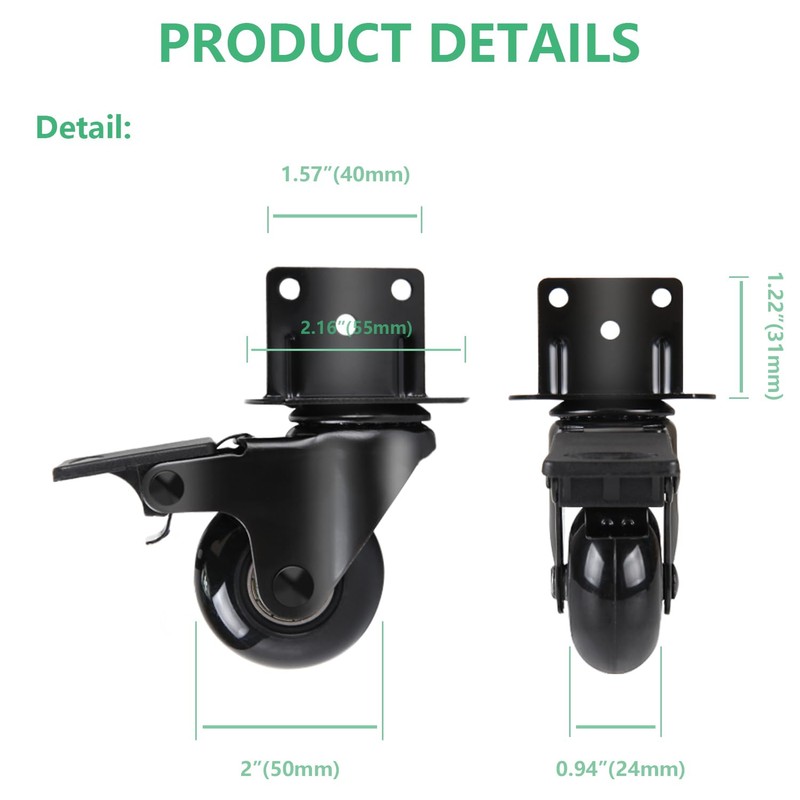 8T8 2" Side Mount Caster Wheels Heavy Duty Set of