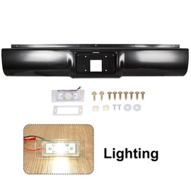ECOTRIC Roll Pan W/LED License Light Compatible with 1988-1998 Chevy Chevrolet Silverado GMC Sierra C1500 C2500 C3500 K1500 K2500 K3500 Steel Heavy Duty Rear Bumper Roll Pan