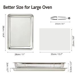 Air Fryer Basket for Oven, Stainless Steel Oven Air Fryer Basket and Tray for Baking Grilling,Air Fryer Pan Rack for Cooking Baking Dishwasher and Broiling (14.9inx11in)