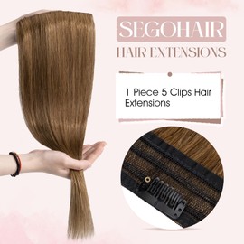 SEGOHAIR Clip in Hair Extensions Real Human Hair, 20" Hair Extensions Clip in One Piece 5 Clips Remy Seamless (50g) Chestnut Brown